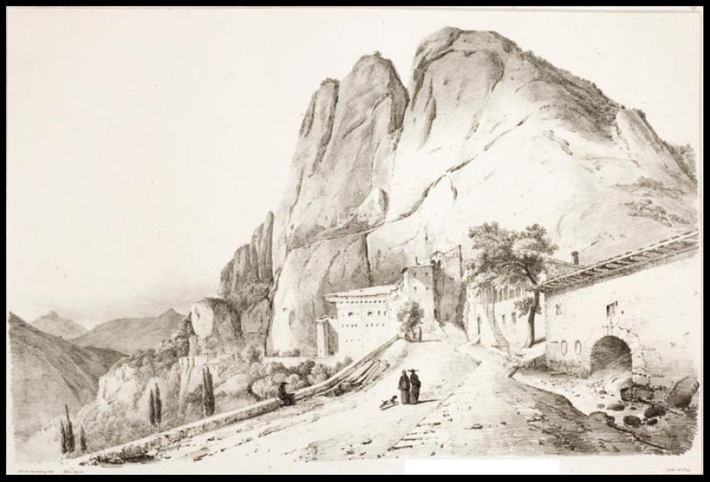 1. Γκραβούρα τού Μεγάλου Σπηλαίου από τον αρχαιολόγο Otto Magnus von Stackelberg, 1810