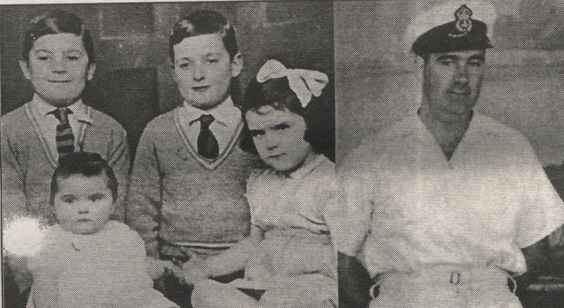 Οκτώβριος 1945. 10) Ο James Mackie  με τα παιδιά του. Όταν έγινε το ναυάγιο ήταν 37 ετών. Χάθηκε εκείνη τη μέρα χωρίς να εντοπιστεί ποτέ το πτώμα του.jpg